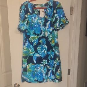 Aryeh Blue and Green Floral Mini Dress